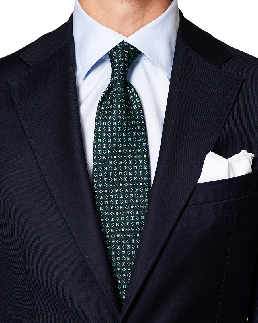 Herr | E. Marinella 3-Fold Printed Micro Pattern 8 cm Silk Tie Dark Green | E. Marinella | 3-Fold Printed Micro Pattern 8 cm Silk Tie Dark Green