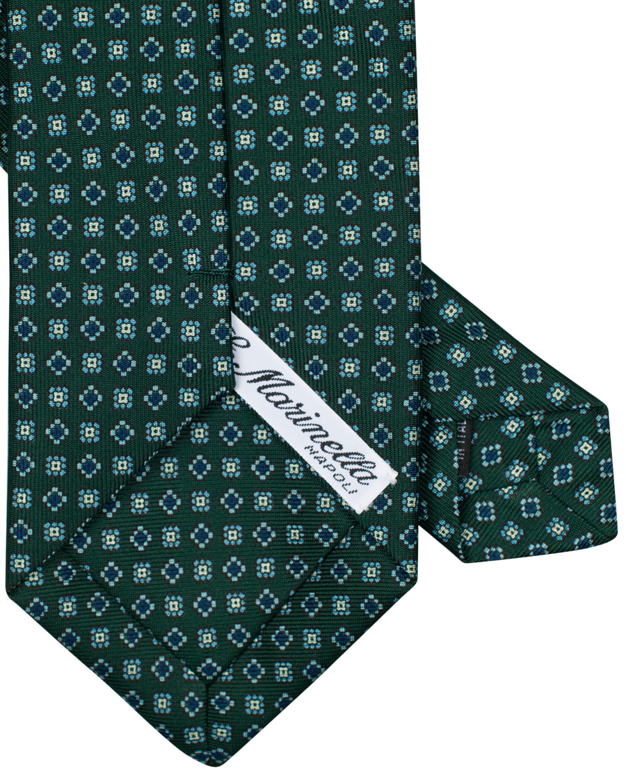 Herr | E. Marinella 3-Fold Printed Micro Pattern 8 cm Silk Tie Dark Green | E. Marinella | 3-Fold Printed Micro Pattern 8 cm Silk Tie Dark Green