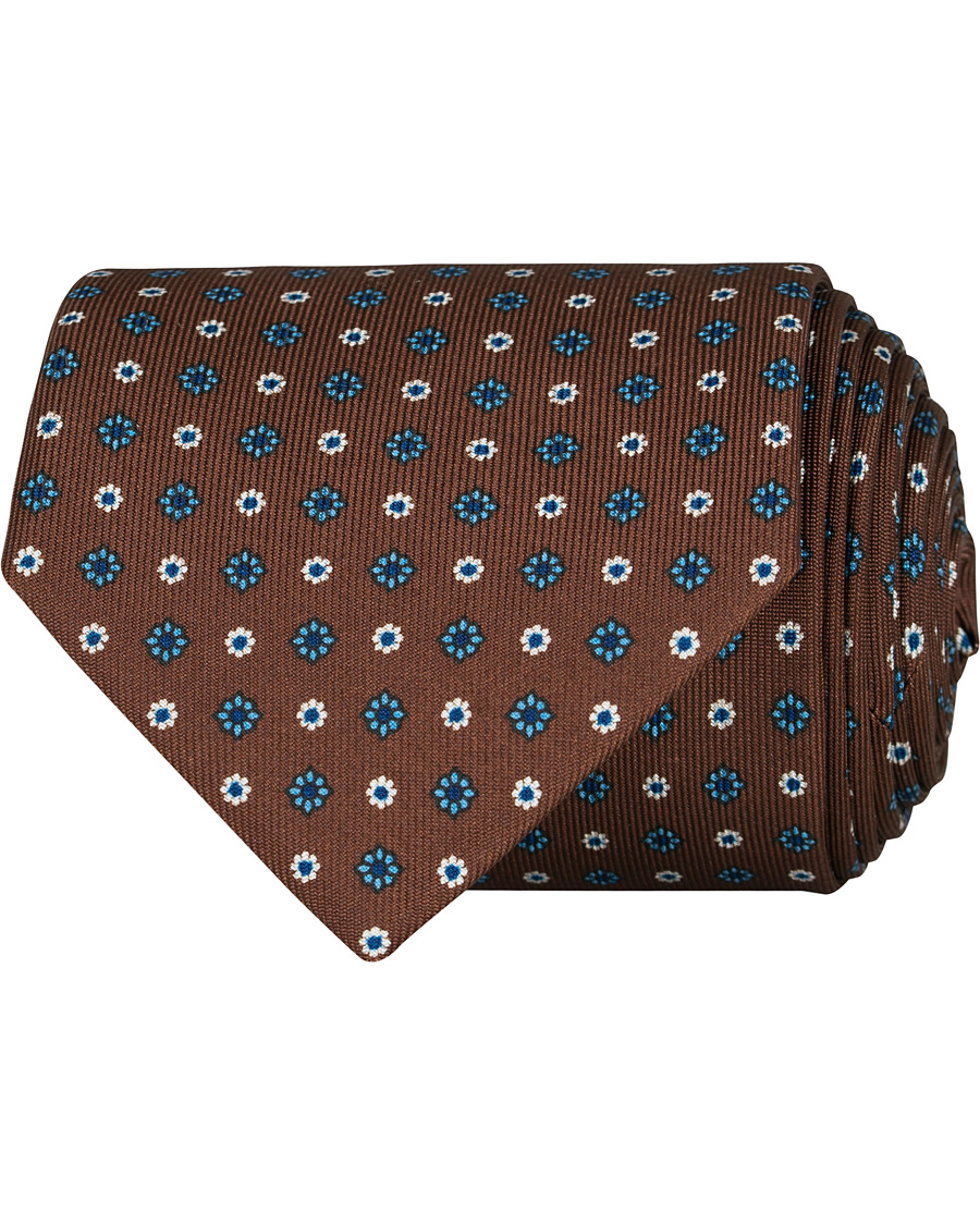 Herr | E. Marinella 3-Fold Printed Flower 8 cm Silk Tie Dark Brown | E. Marinella | 3-Fold Printed Flower 8 cm Silk Tie Dark Brown