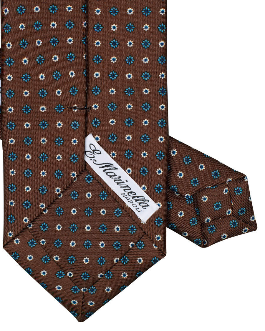 Herr | E. Marinella 3-Fold Printed Flower 8 cm Silk Tie Dark Brown | E. Marinella | 3-Fold Printed Flower 8 cm Silk Tie Dark Brown