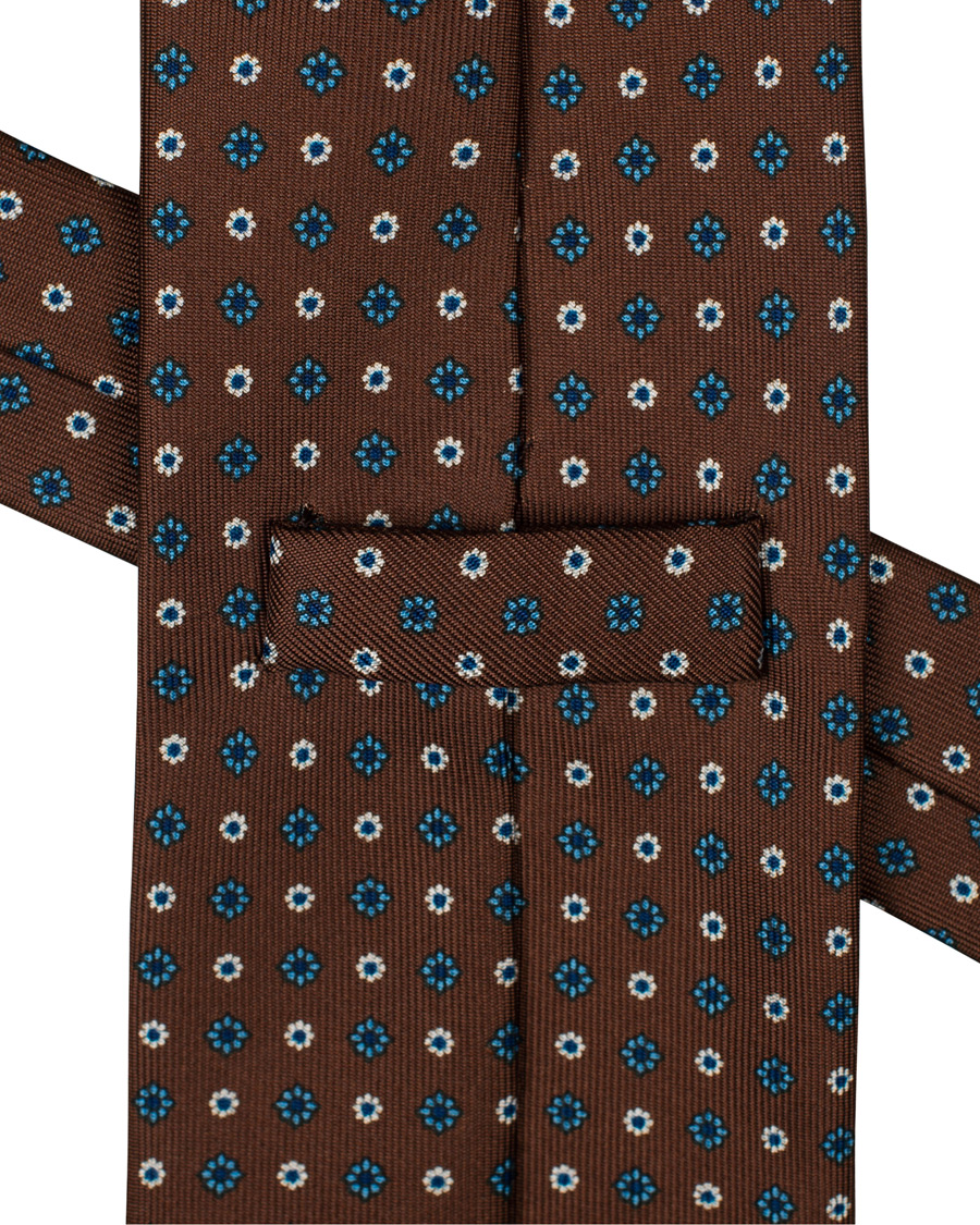 Herr | E. Marinella 3-Fold Printed Flower 8 cm Silk Tie Dark Brown | E. Marinella | 3-Fold Printed Flower 8 cm Silk Tie Dark Brown