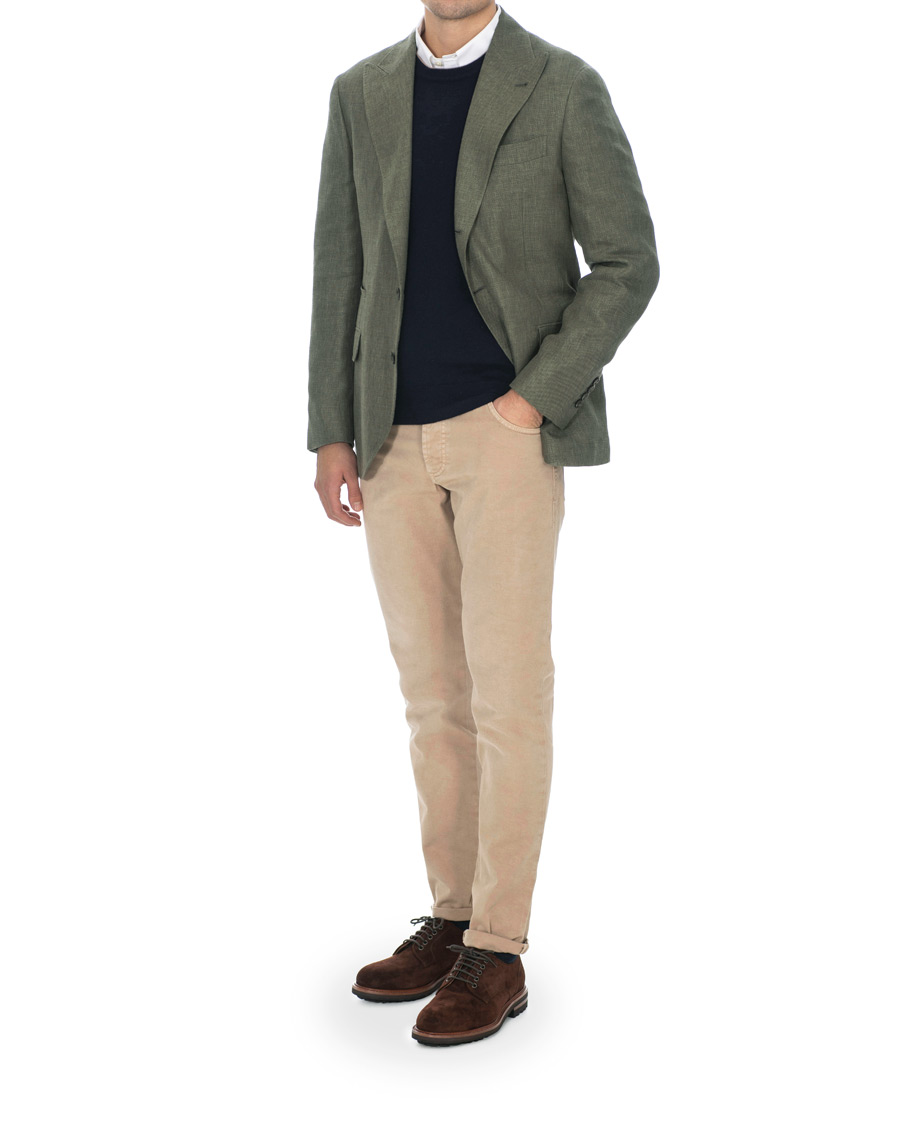Herr | Kavajer | Brunello Cucinelli | Linen Hopsack Peak Lapel Blazer Olive Green