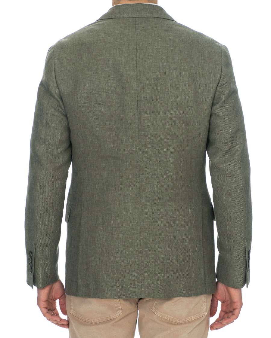 Herr | Kavajer | Brunello Cucinelli | Linen Hopsack Peak Lapel Blazer Olive Green