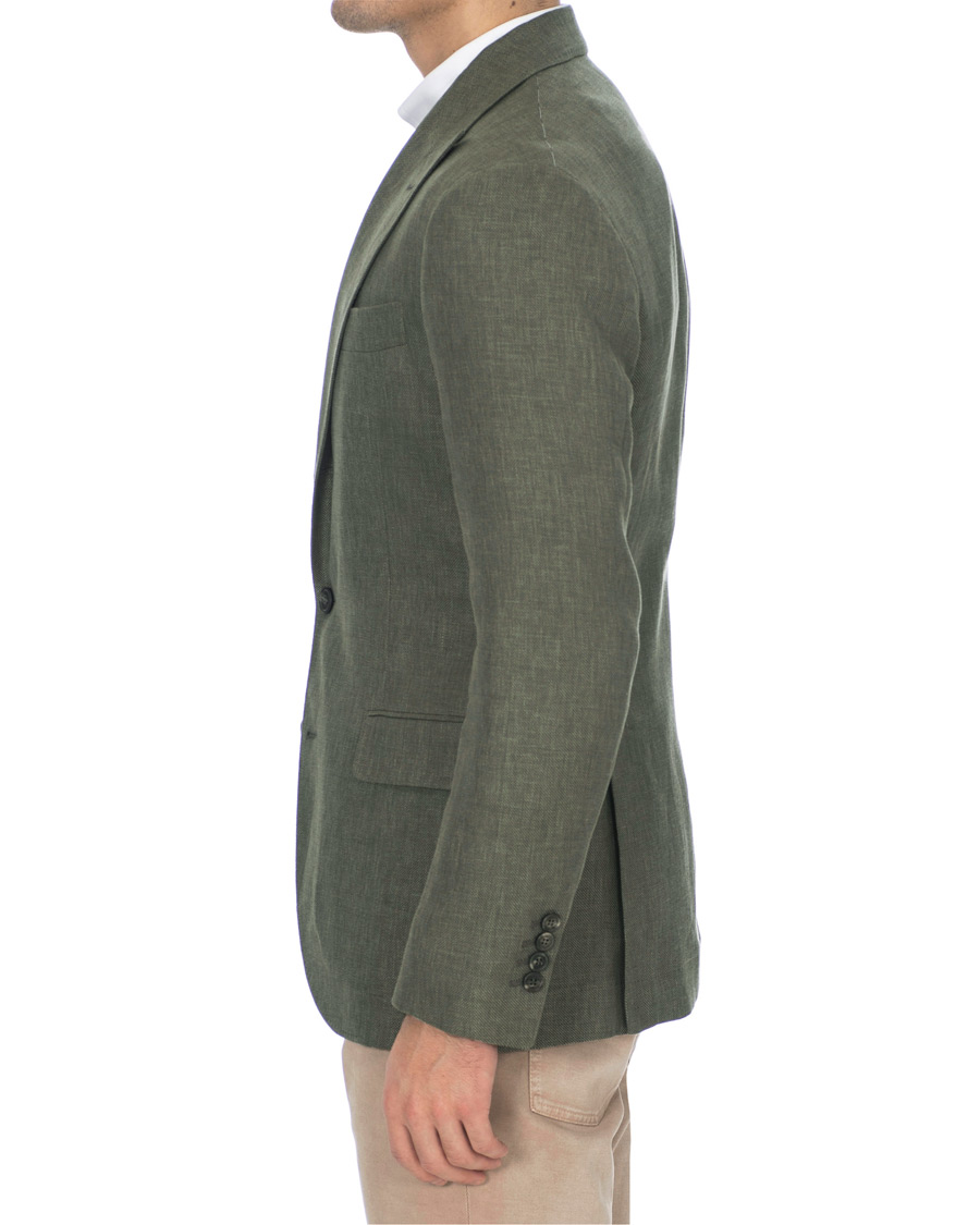 Herr | Kavajer | Brunello Cucinelli | Linen Hopsack Peak Lapel Blazer Olive Green
