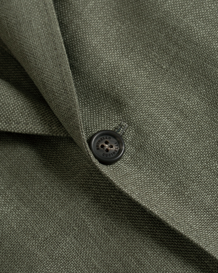 Herr | Kavajer | Brunello Cucinelli | Linen Hopsack Peak Lapel Blazer Olive Green