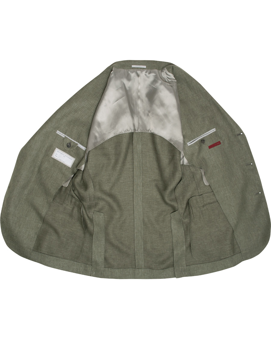 Herr | Kavajer | Brunello Cucinelli | Linen Hopsack Peak Lapel Blazer Olive Green