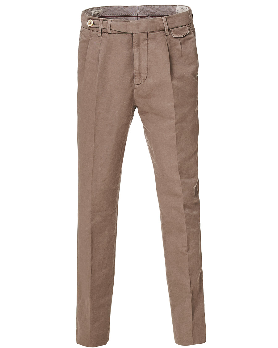 Herr | Byxor | Brunello Cucinelli | Slim Fit Cotton/linen Pleated Trousers Brown