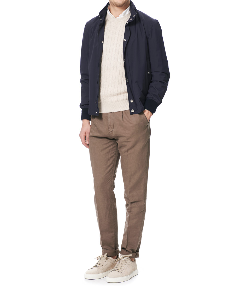 Herr | Byxor | Brunello Cucinelli | Slim Fit Cotton/linen Pleated Trousers Brown