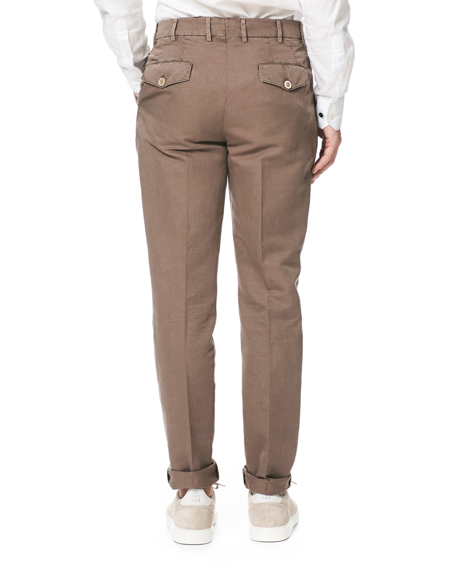 Herr | Byxor | Brunello Cucinelli | Slim Fit Cotton/linen Pleated Trousers Brown