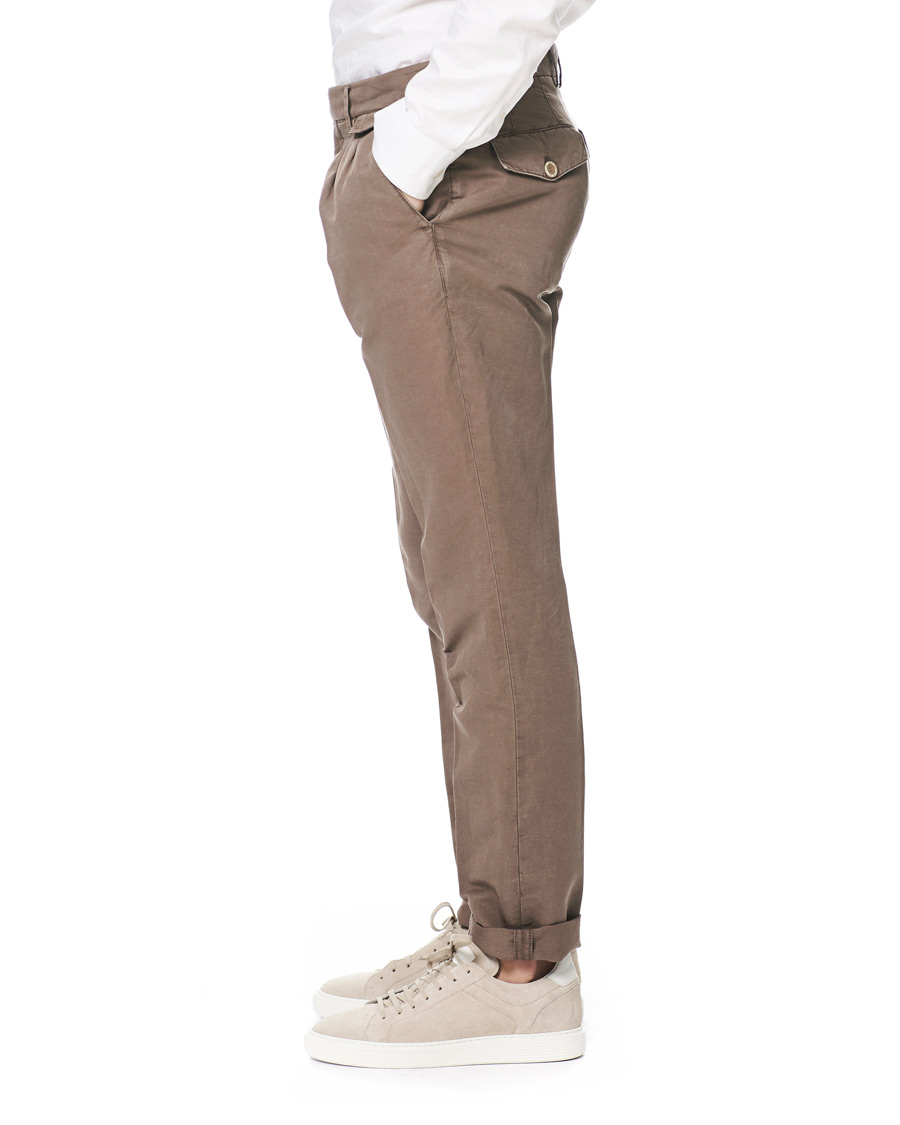 Herr | Byxor | Brunello Cucinelli | Slim Fit Cotton/linen Pleated Trousers Brown