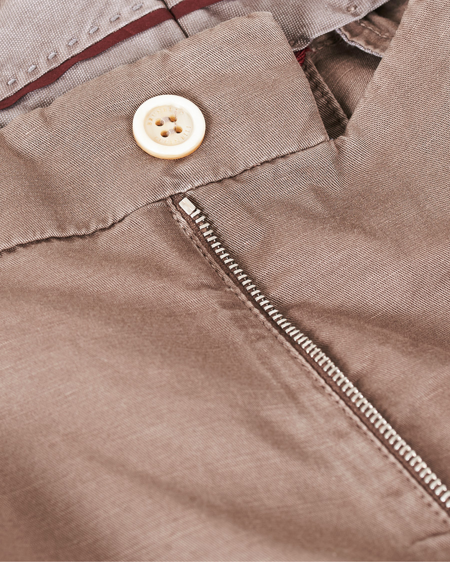 Herr | Byxor | Brunello Cucinelli | Slim Fit Cotton/linen Pleated Trousers Brown