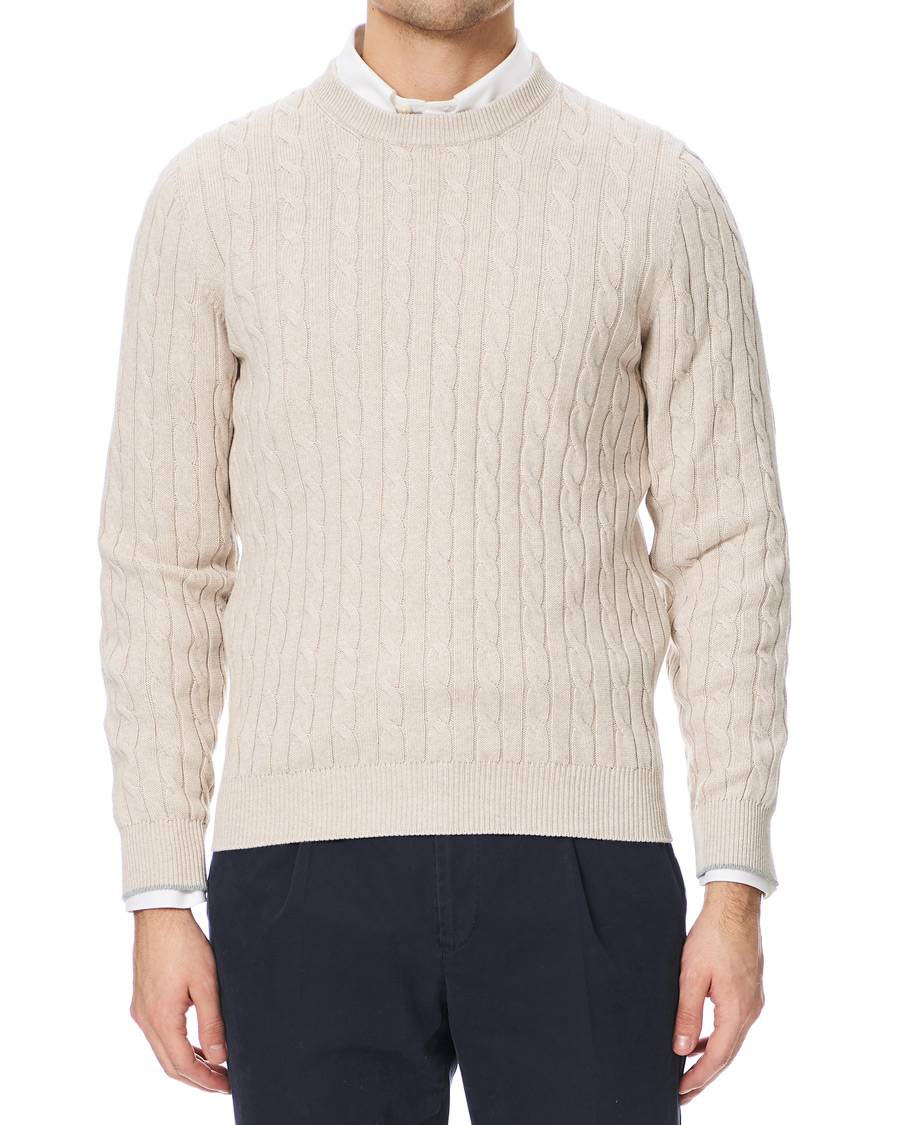 Herr |  | Brunello Cucinelli | Crew Neck Cotton Cable Sweater Beige