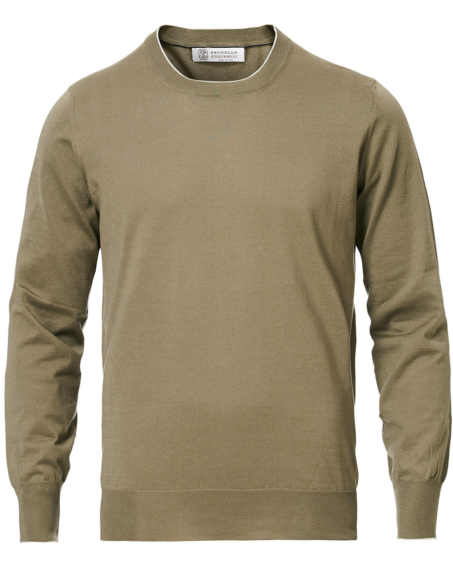 Herr | Tröjor | Brunello Cucinelli | Crew Neck Cotton Contrast Pullover Olive Green