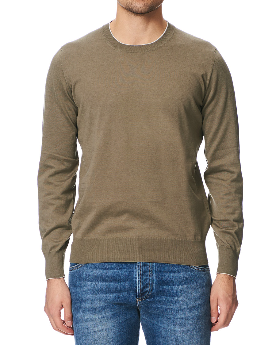 Herr | Tröjor | Brunello Cucinelli | Crew Neck Cotton Contrast Pullover Olive Green