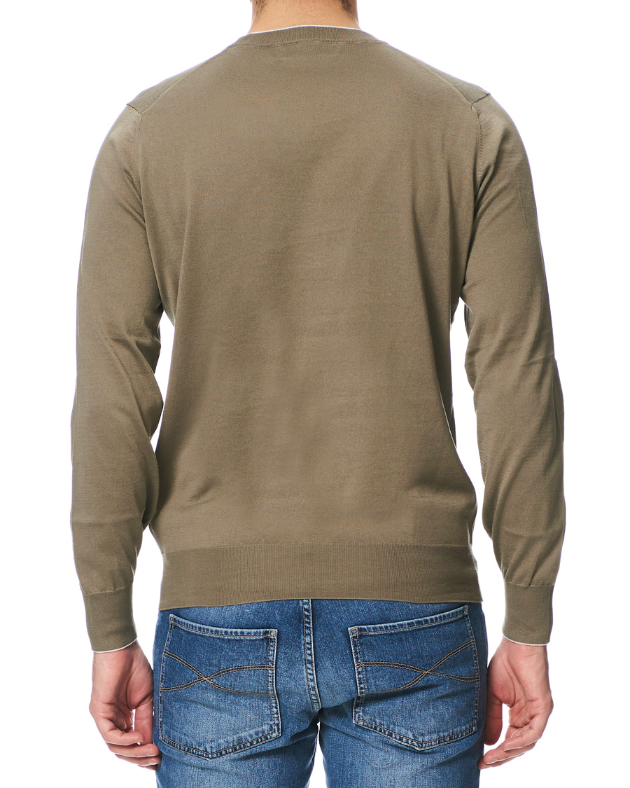 Herr | Tröjor | Brunello Cucinelli | Crew Neck Cotton Contrast Pullover Olive Green