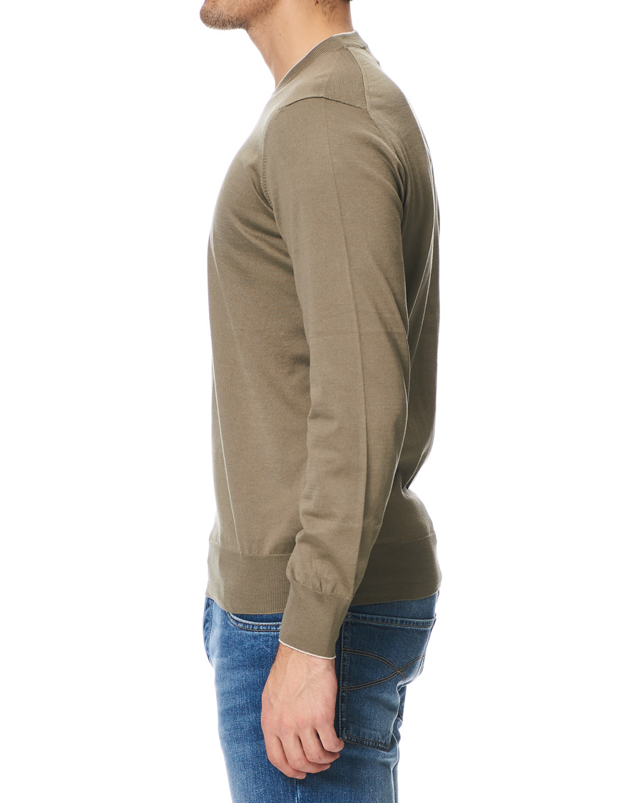 Herr | Tröjor | Brunello Cucinelli | Crew Neck Cotton Contrast Pullover Olive Green