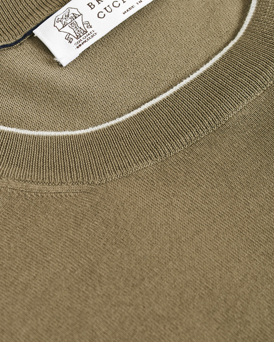 Herr | Tröjor | Brunello Cucinelli | Crew Neck Cotton Contrast Pullover Olive Green