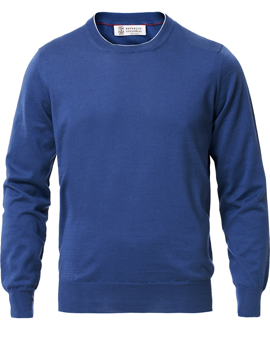 Herr | Tröjor | Brunello Cucinelli | Crew Neck Cotton Contrast Pullover Denim Blue