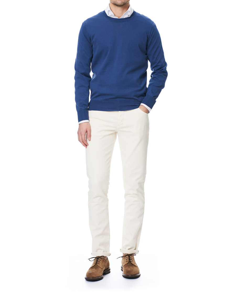 Herr | Tröjor | Brunello Cucinelli | Crew Neck Cotton Contrast Pullover Denim Blue