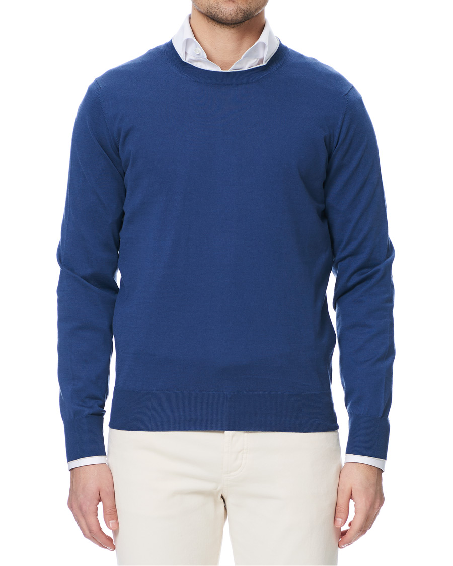 Herr | Tröjor | Brunello Cucinelli | Crew Neck Cotton Contrast Pullover Denim Blue