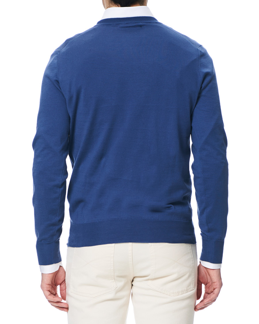 Herr | Tröjor | Brunello Cucinelli | Crew Neck Cotton Contrast Pullover Denim Blue