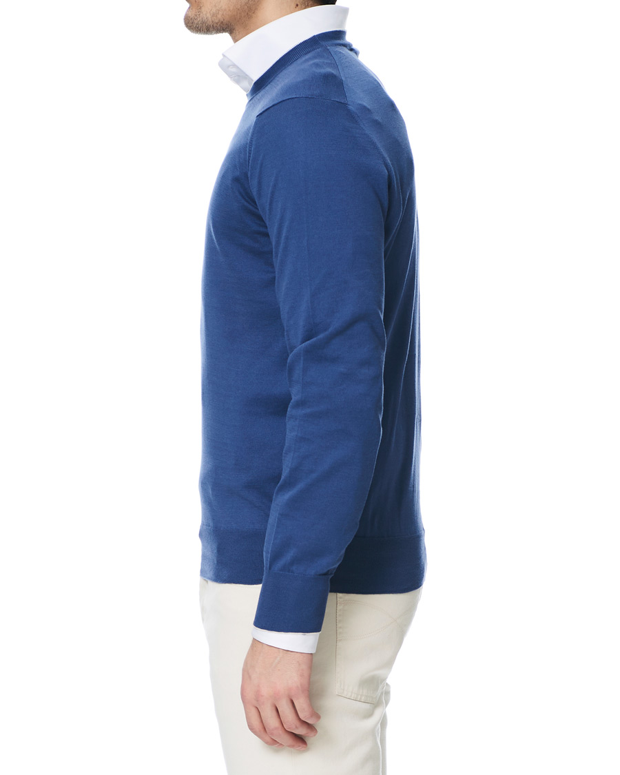 Herr | Tröjor | Brunello Cucinelli | Crew Neck Cotton Contrast Pullover Denim Blue