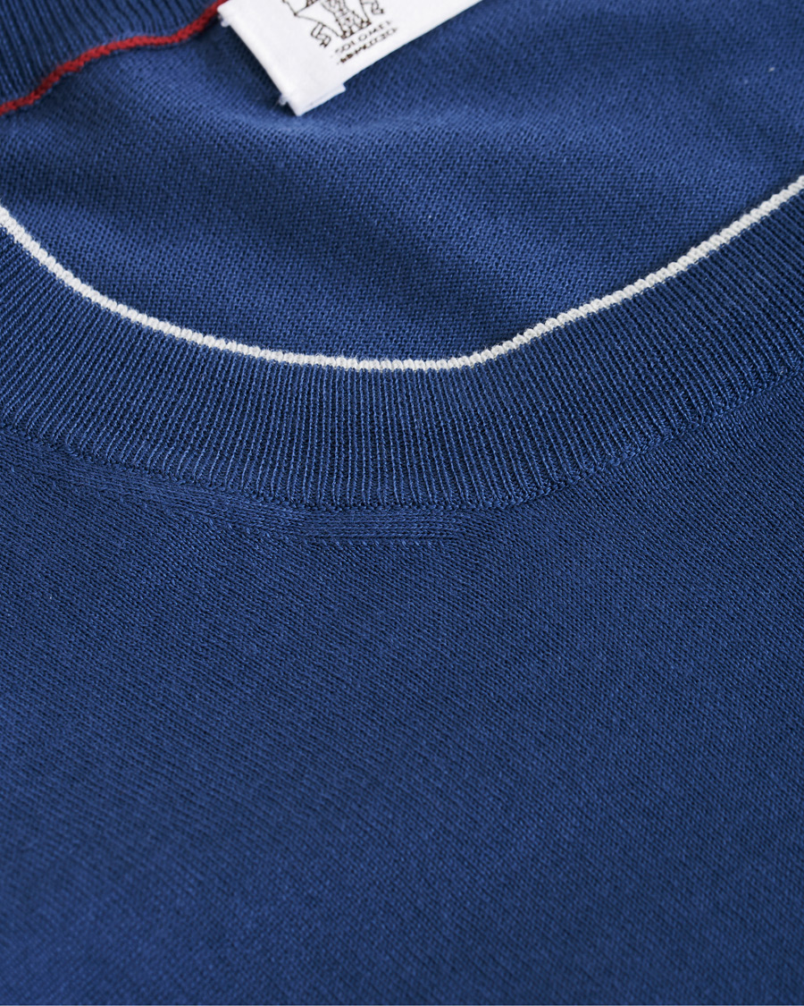 Herr | Tröjor | Brunello Cucinelli | Crew Neck Cotton Contrast Pullover Denim Blue