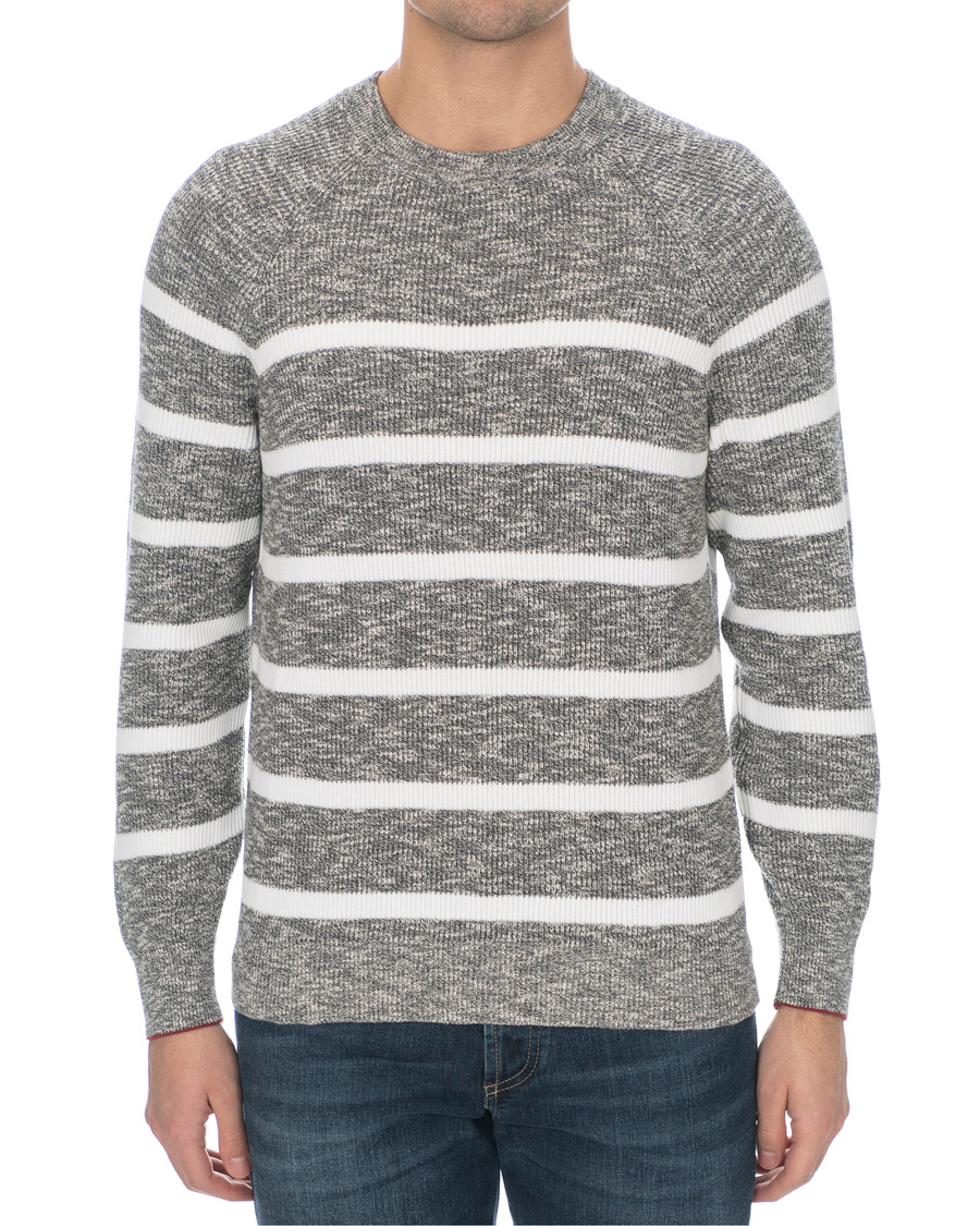 Herr | Tröjor | Brunello Cucinelli | Melange Striped Cotton Sweater Grey/White