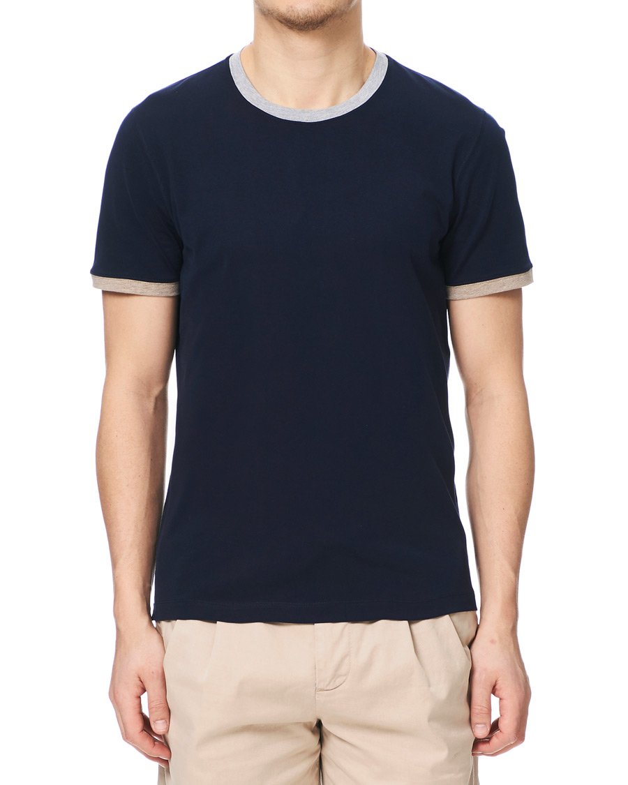 Herr | T-Shirts | Brunello Cucinelli | Contrast Collar Short Sleeve T-Shirt Navy/Grey