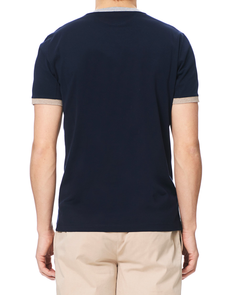 Herr | T-Shirts | Brunello Cucinelli | Contrast Collar Short Sleeve T-Shirt Navy/Grey