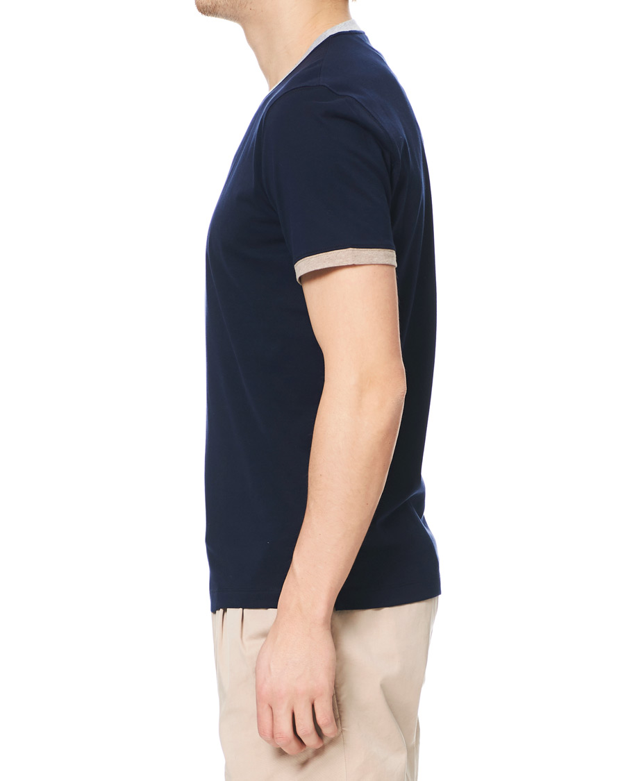 Herr | T-Shirts | Brunello Cucinelli | Contrast Collar Short Sleeve T-Shirt Navy/Grey