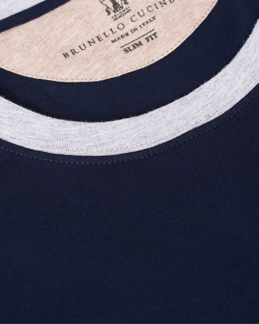 Herr | T-Shirts | Brunello Cucinelli | Contrast Collar Short Sleeve T-Shirt Navy/Grey