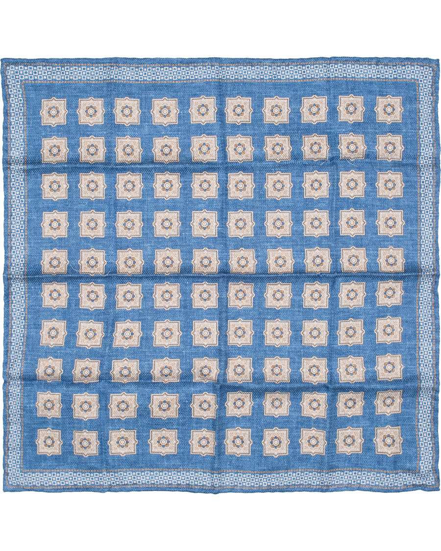 Herr | Brunello Cucinelli Medallion Print Pocket Square Blue/Brown | Brunello Cucinelli | Medallion Print Pocket Square Blue/Brown