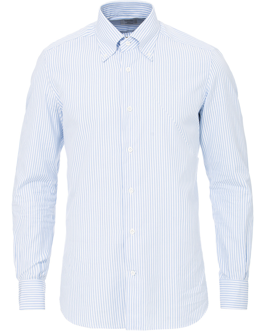 Herr | Skjortor | Mazzarelli | Soft Oxford Button Down Striped Shirt Light Blue