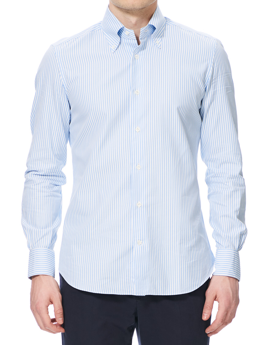 Herr | Skjortor | Mazzarelli | Soft Oxford Button Down Striped Shirt Light Blue