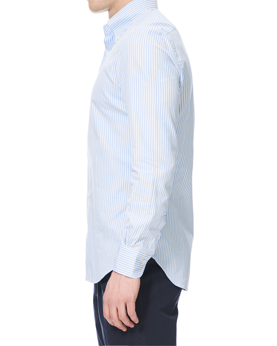 Herr | Skjortor | Mazzarelli | Soft Oxford Button Down Striped Shirt Light Blue