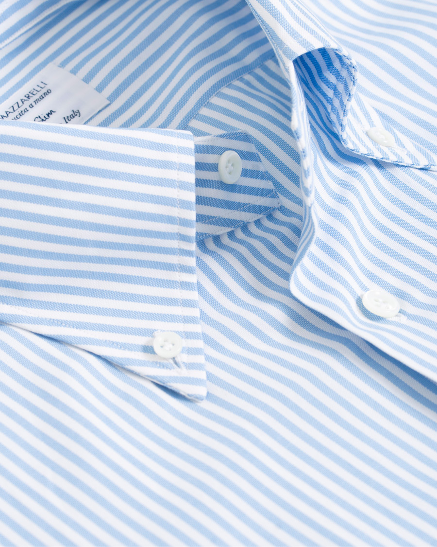 Herr | Skjortor | Mazzarelli | Soft Oxford Button Down Striped Shirt Light Blue