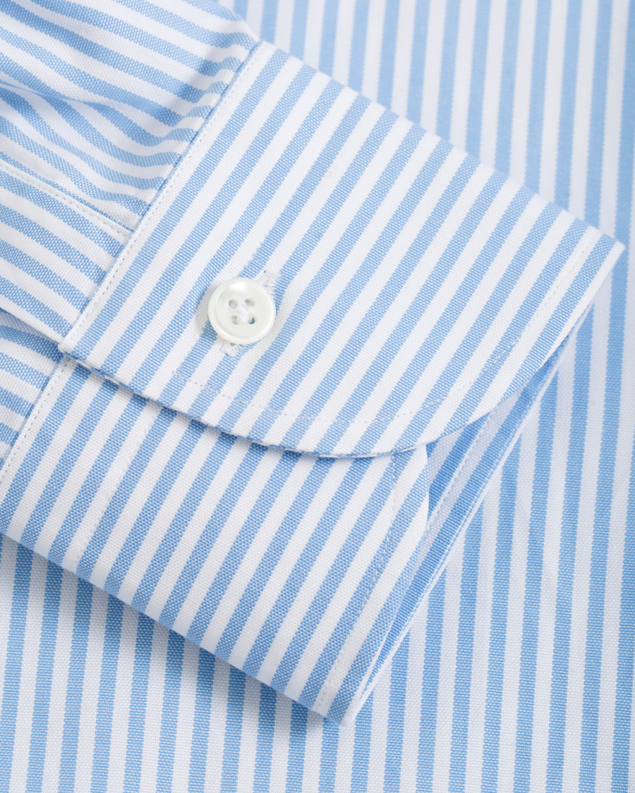 Herr | Skjortor | Mazzarelli | Soft Oxford Button Down Striped Shirt Light Blue