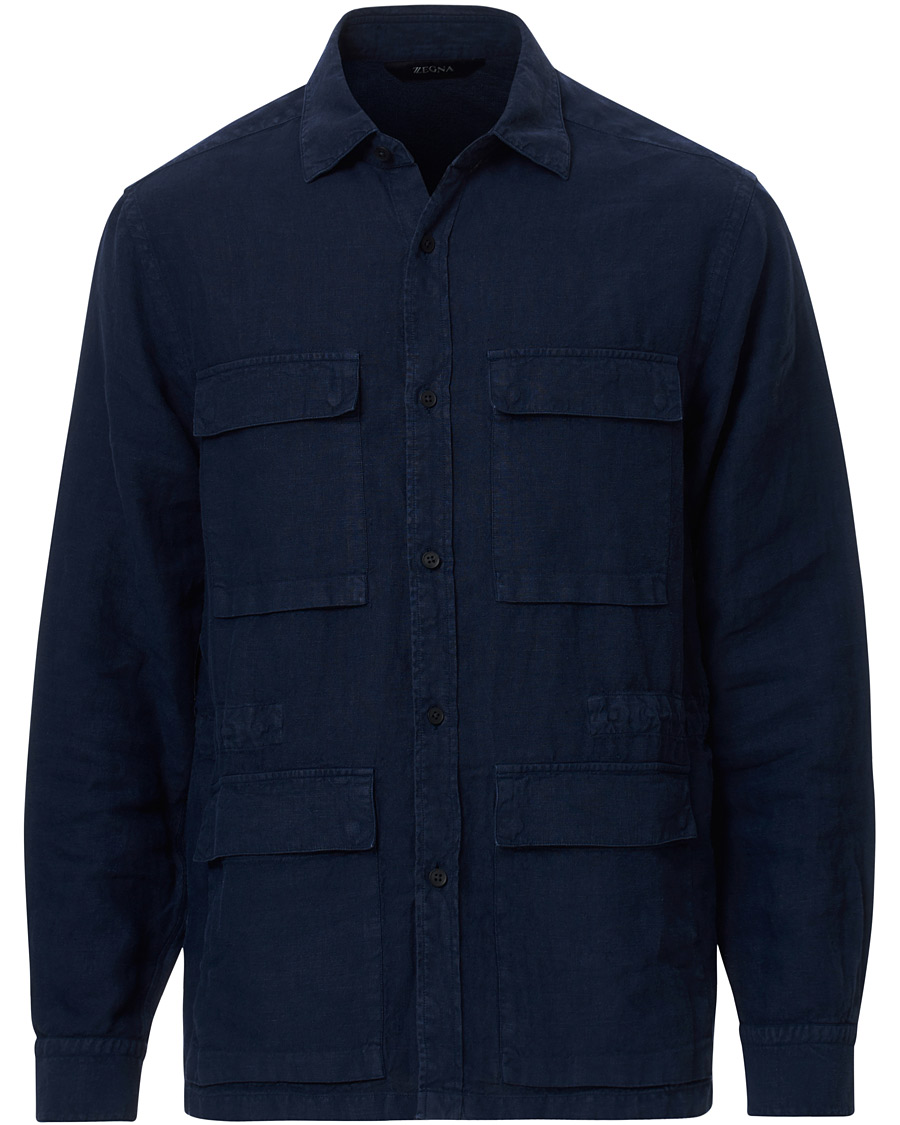 Herr | Jackor | Z Zegna | Sahariana Linen Overshirt Navy