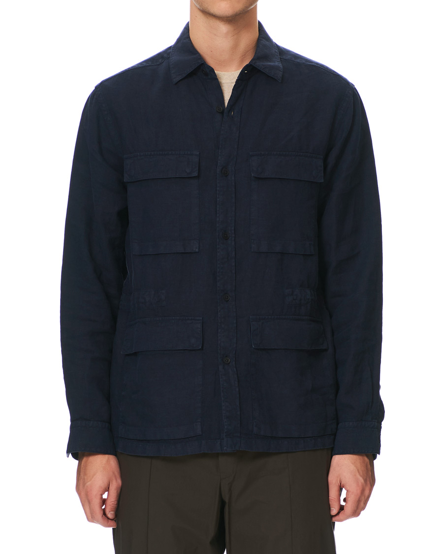 Herr | Jackor | Z Zegna | Sahariana Linen Overshirt Navy