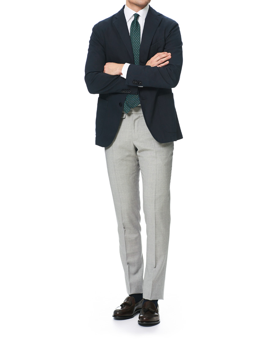 Herr | Byxor | Incotex | Slim Fit Pleated Super 100's Wool Trousers Light Grey