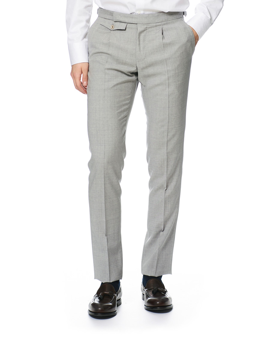 Herr | Byxor | Incotex | Slim Fit Pleated Super 100's Wool Trousers Light Grey