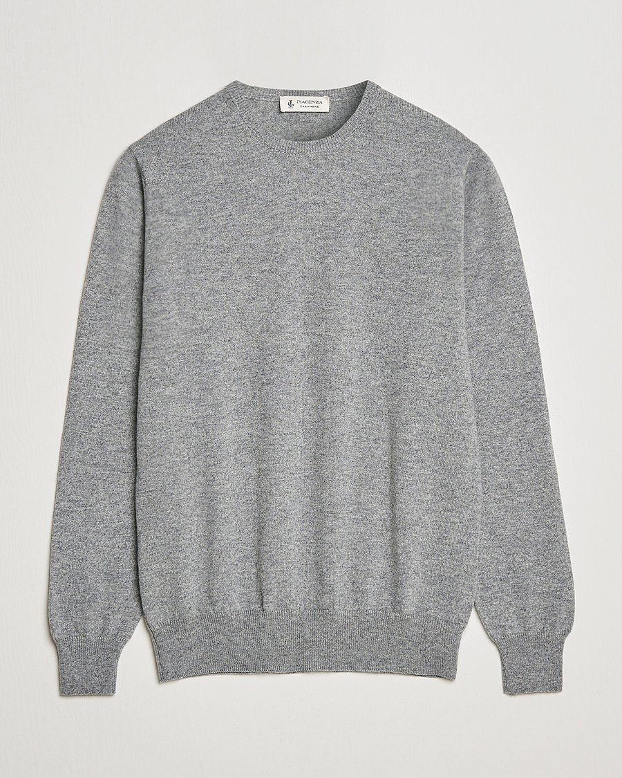 Herr | Tröjor | Piacenza Cashmere | Cashmere Crew Neck Sweater Light Grey