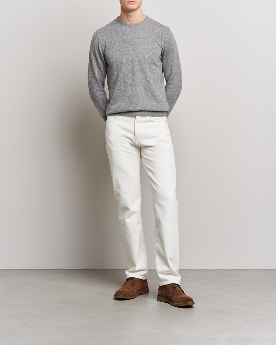 Herr | Tröjor | Piacenza Cashmere | Cashmere Crew Neck Sweater Light Grey