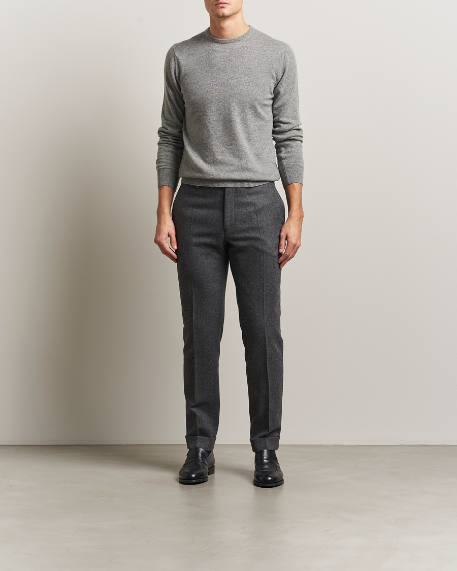Herr | Tröjor | Piacenza Cashmere | Cashmere Crew Neck Sweater Light Grey