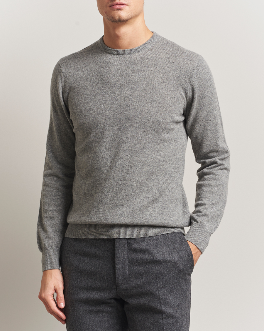 Herr | Tröjor | Piacenza Cashmere | Cashmere Crew Neck Sweater Light Grey