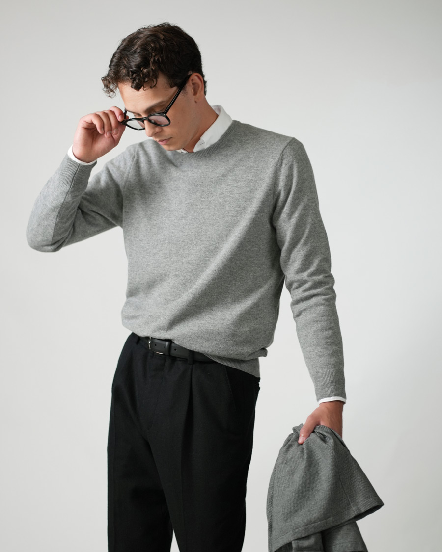 Herr | Tröjor | Piacenza Cashmere | Cashmere Crew Neck Sweater Light Grey
