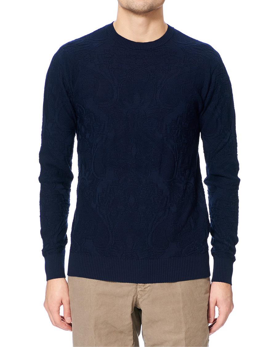 Herr | Tröjor | Etro | Tonal Embroidery Knitted Sweater Dark Blue
