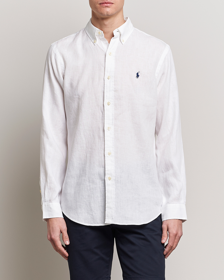 Herr | Casual | Polo Ralph Lauren | Custom Fit Linen Button Down White