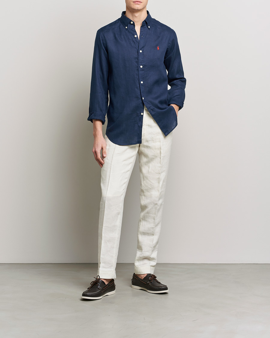 Herr | Skjortor | Polo Ralph Lauren | Custom Fit Linen Button Down Newport Navy